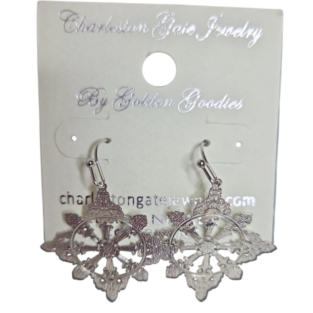 Charleston Gate Market Hall Silver Tone Earrings NEW
